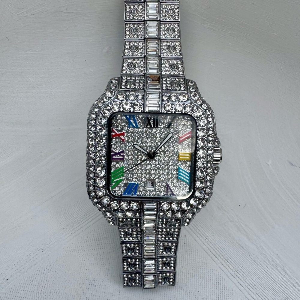 VVS1 Men’s Moissanite Square watch with colored dials.